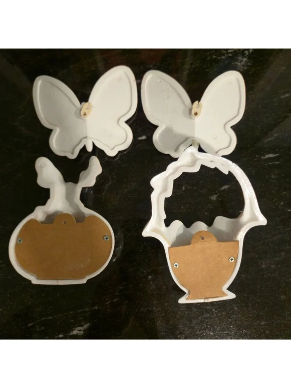 Vintage Butterflies Nursery Wall Plaque Set Burwood White Hobnail decor 1980s